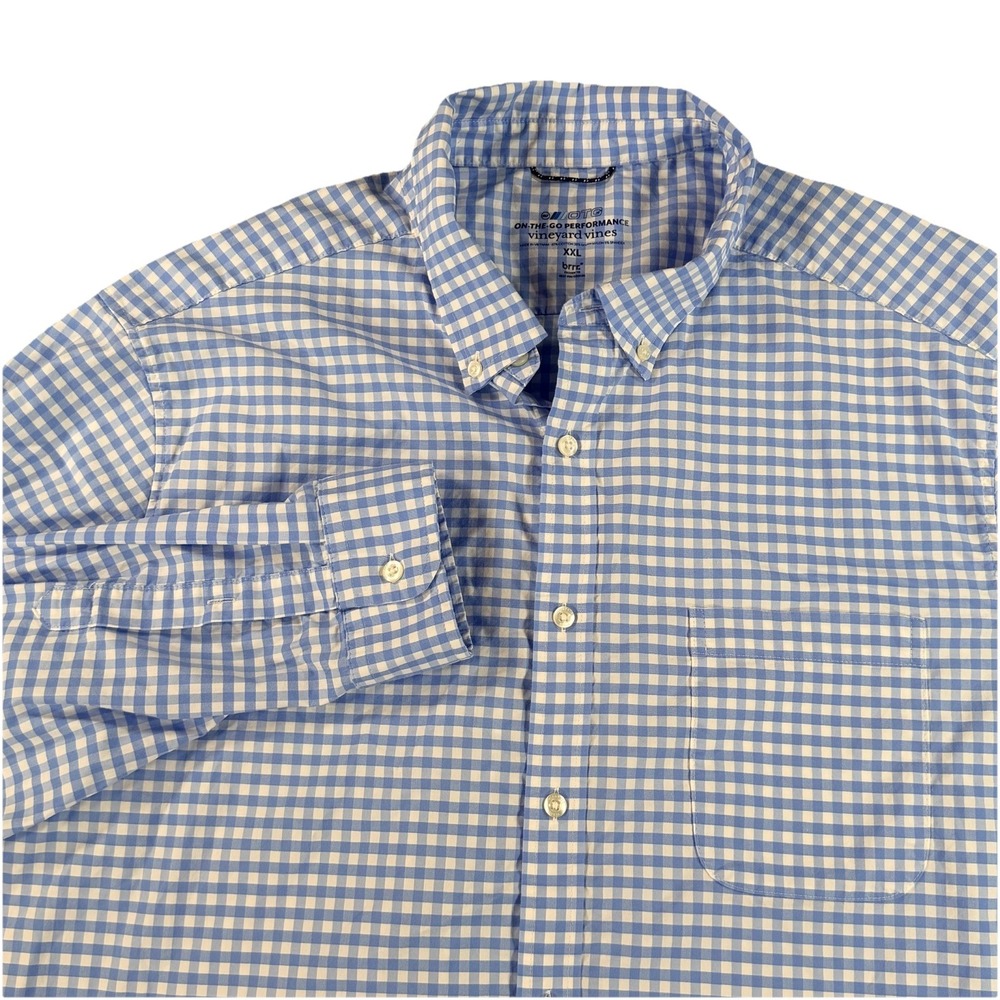Vineyard‎ Vines Shirt Mens 2XL Blue On The Go Performance Brrr OTG Gingham Check